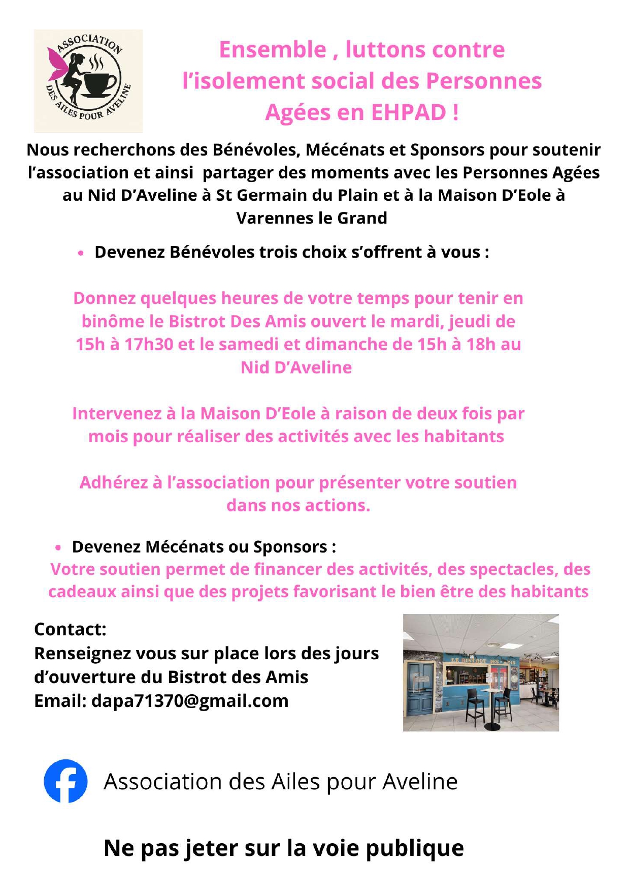 des ailes pour aveline recherche de bénévoles