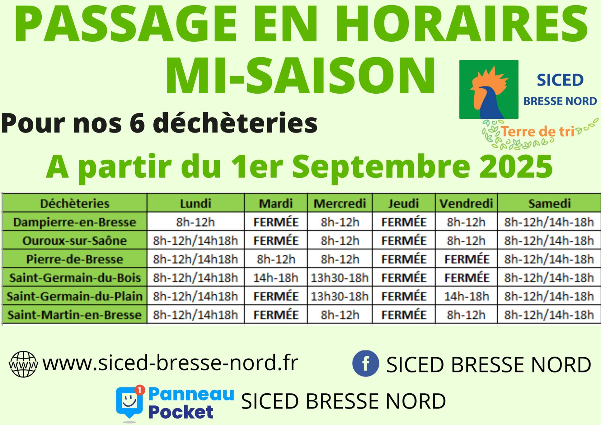 horaires siced mi saison 2025