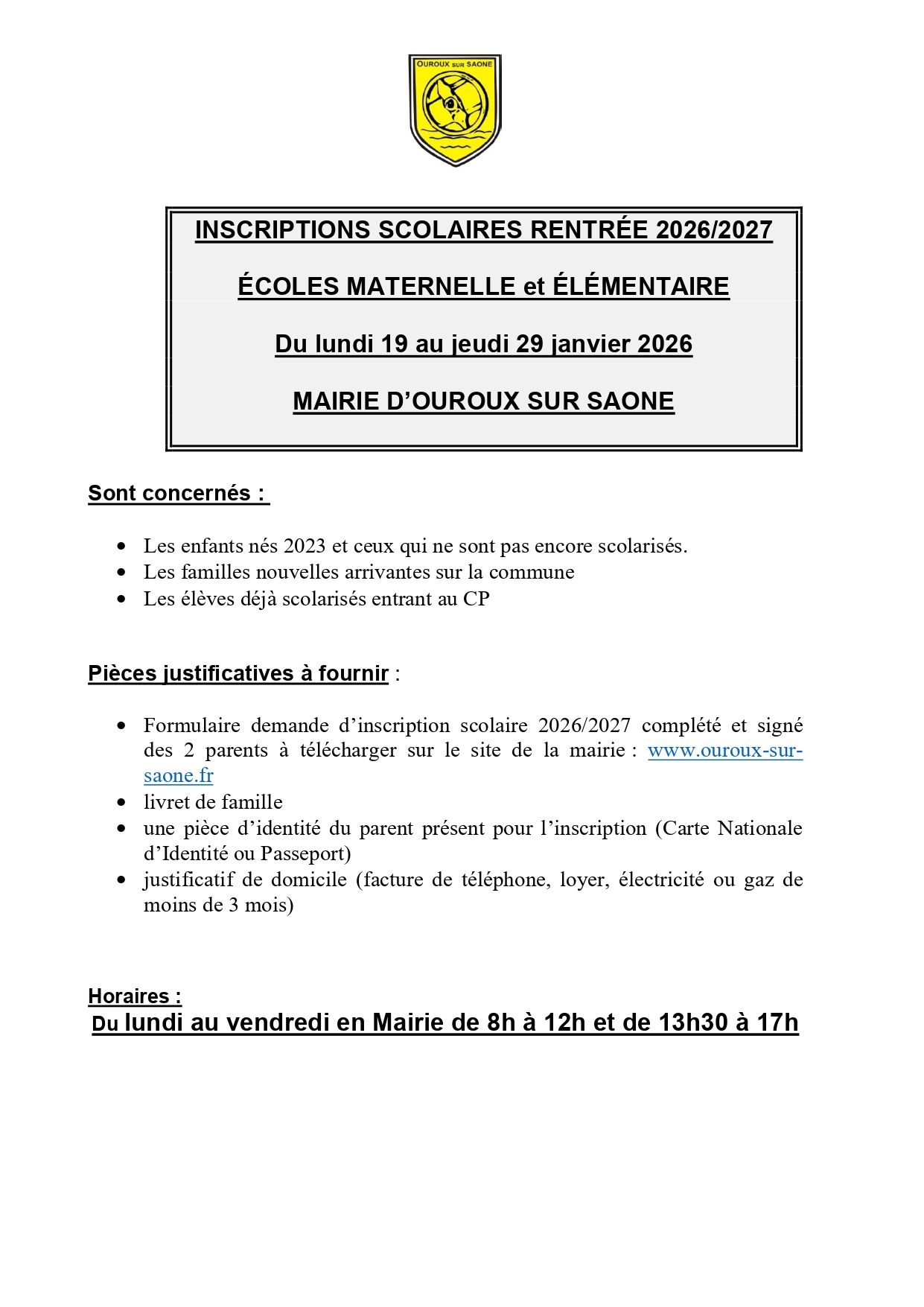 INSCRIPTIONS SCOLAIRES